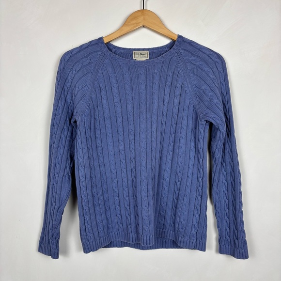 LL Bean Women's Cotton Cable Knit Sweater Periwinkle Sz M Cabincore Preppy - Picture 1 of 12